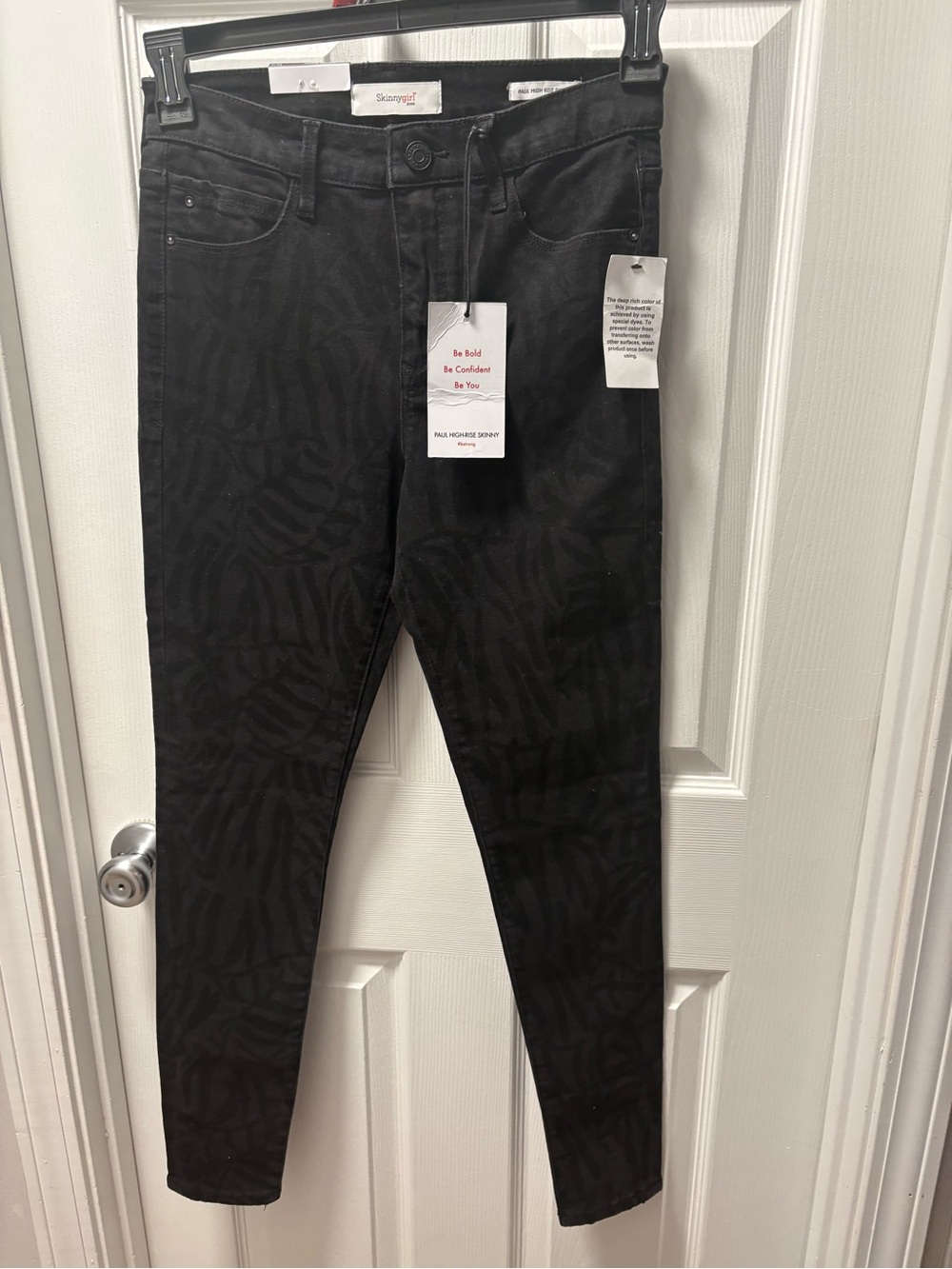 Skinnygirl Black Subtle Zebra-Print High Rise Skinny Jeans